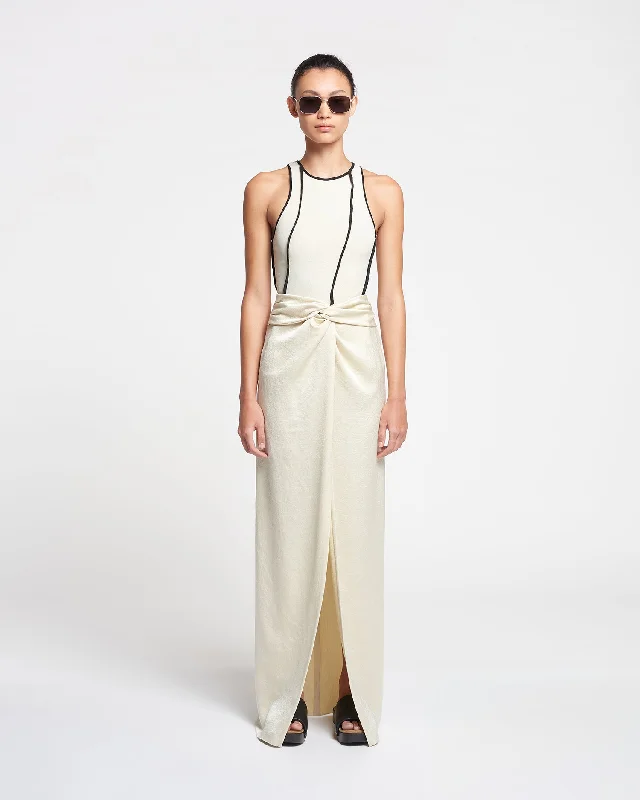 Myde - Draped Crisp-Satin Maxi Skirt - Creme