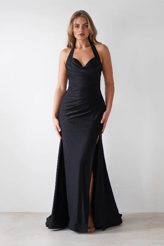 Adele Stretchy Halterneck Gown | Black