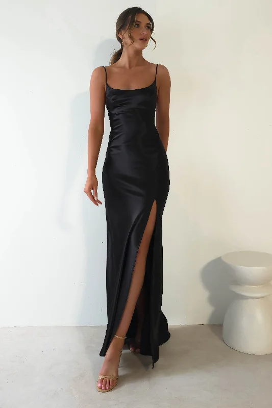 Celinee Satin Maxi Gown | Black