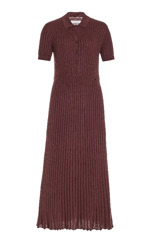 Amor Knit Midi Dress in Deep Bordeaux Cashmere Silk