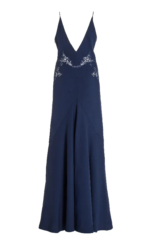 Apuleius Lace Slip Maxi Dress in Navy Silk Crepe