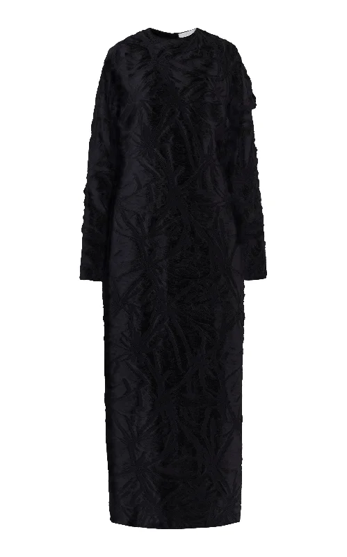 Brighting Maxi Dress in Black Silk Virgin Wool Jacquard