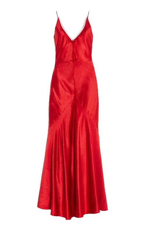 Brigita Slip Maxi Dress in Scarlet Red Silk Velvet