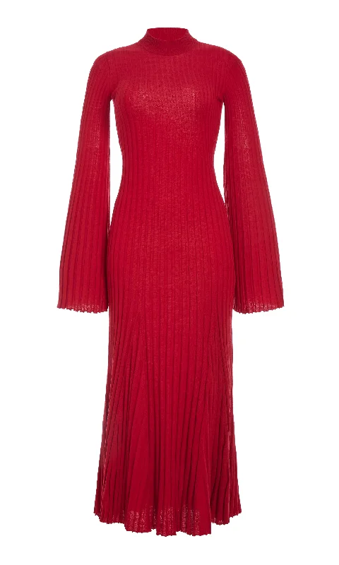 Carmen Knit Maxi Dress in Red Merino Wool