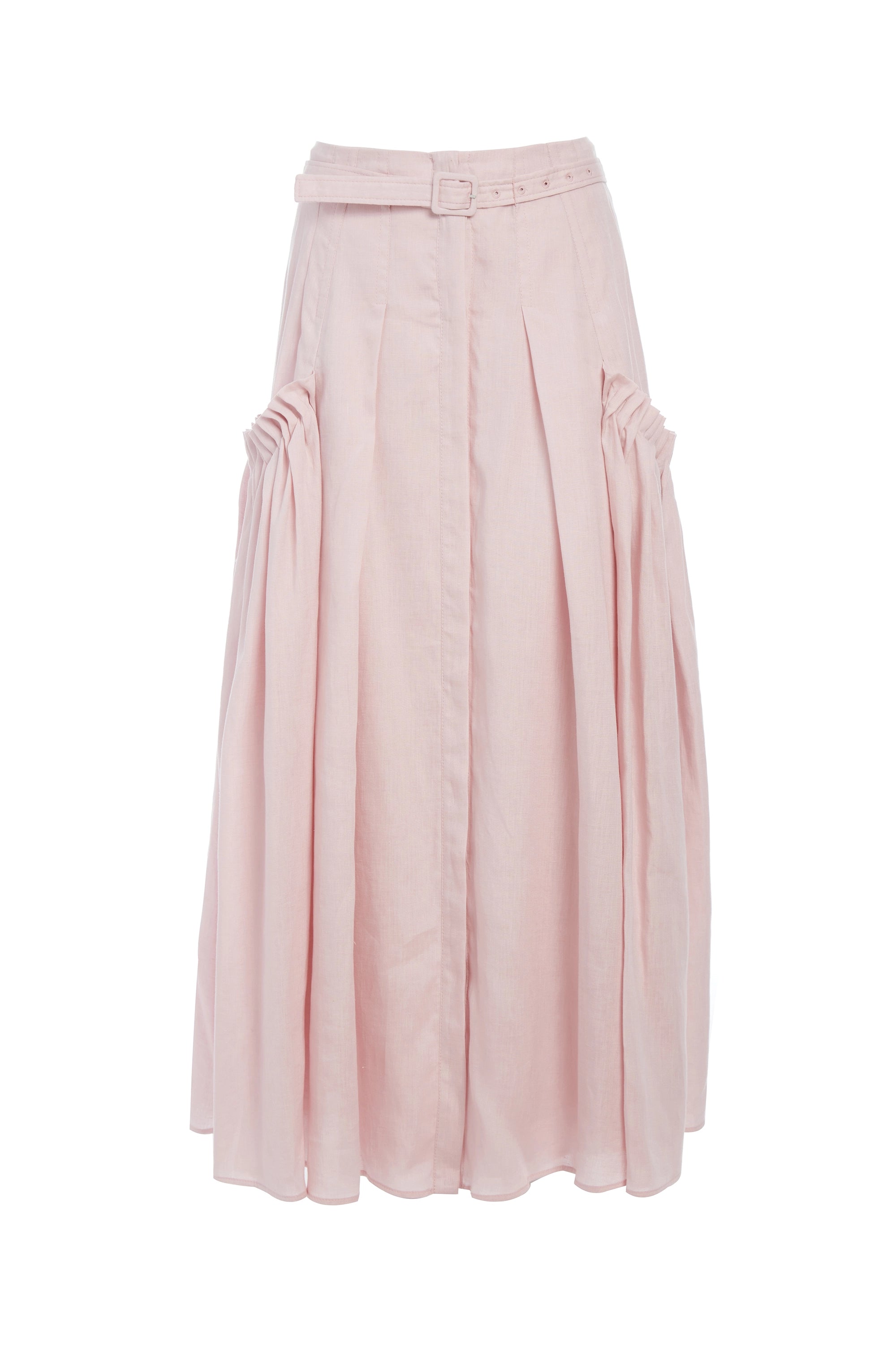 Cyrielle Pleated Midi Skirt in Blush Aloe Linen