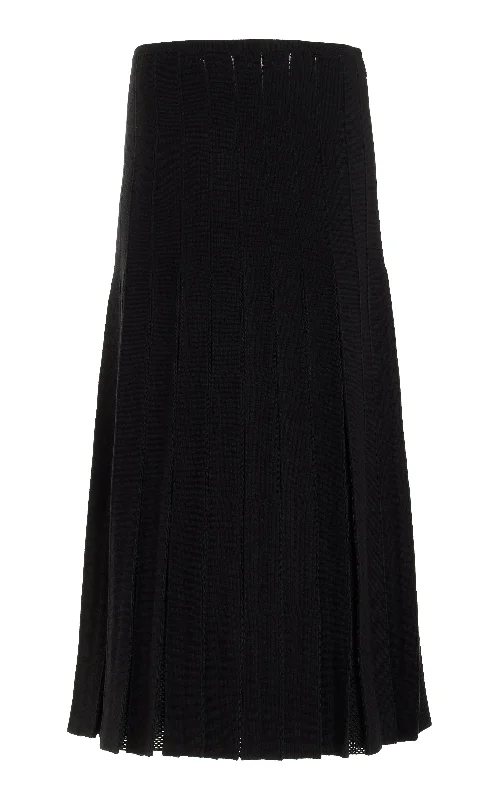 Del Knit Pleated Midi Skirt in Black Wool