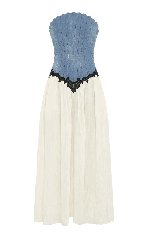 Glenn Lace Maxi Dress in Light Blue Recycled Cotton Linen