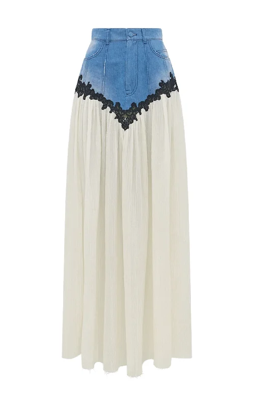 Leigh Lace Maxi Skirt in Light Blue Recycled Cotton Linen