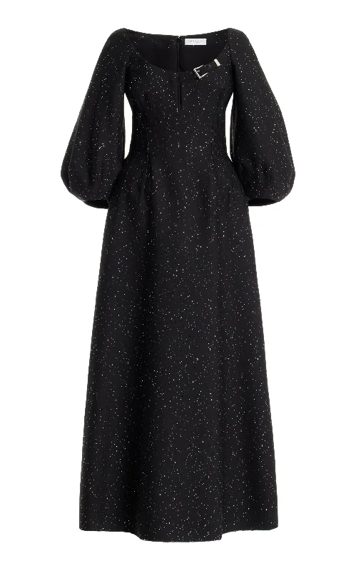 Madyn Sequin Maxi Dress in Black Virgin Wool