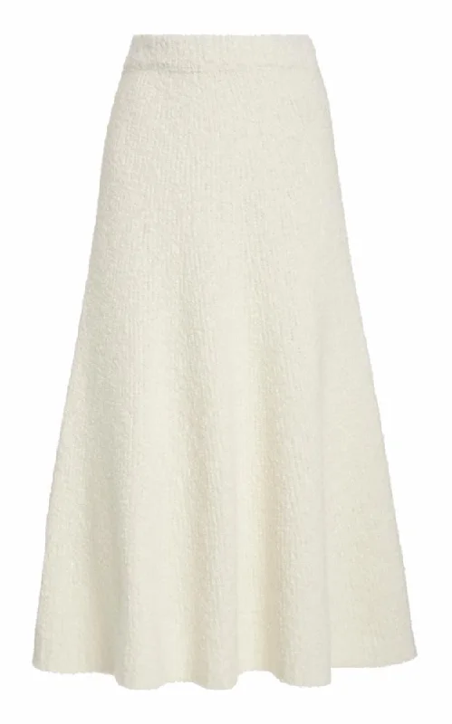 Pablo Knit Midi Skirt in Ivory Cashmere Silk Boucle