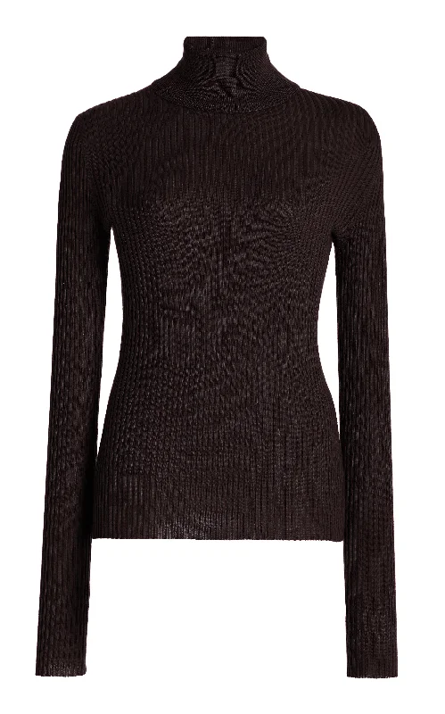 Peppe Knit Turtleneck in Chocolate Cashmere Silk