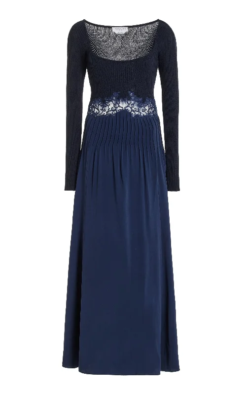 Prior Lace Maxi Dress in Navy Silk Crepe