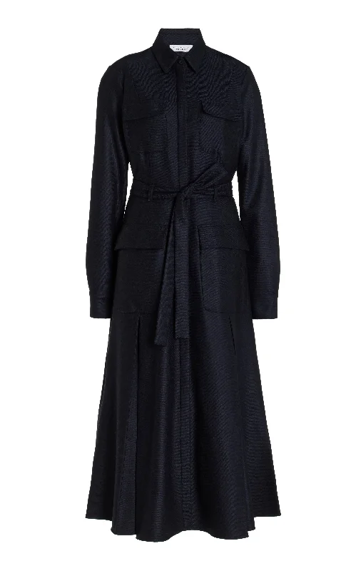 Roe Shirtdress in Dark Navy Virgin Wool Cashmere Flannel