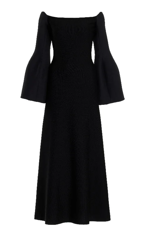 Sinead Dress in Black Wool Silk Cady