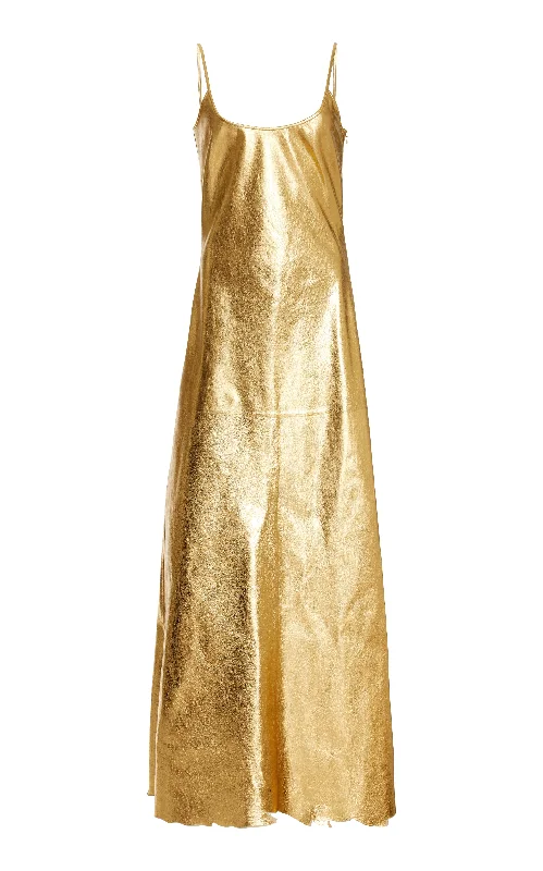 Teles Slip Dress in Gold Metallic Nappa Leather