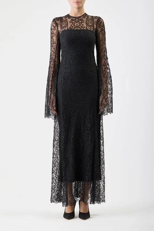 Zimmer Sheer Maxi Dress with Slip in Black Silk Lace