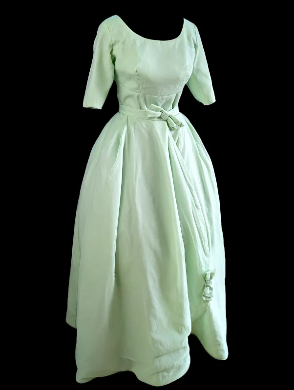 1950s - 1960s Mint Green Two Piece Short Dress with Detachable Long Skirt