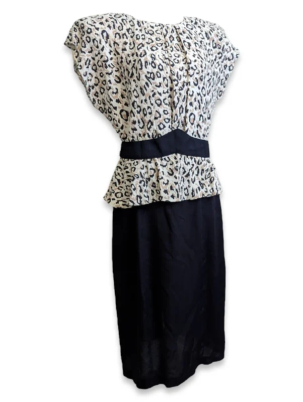 1980s All That Jazz Animal Print Peplum Dress with Original Black Belt