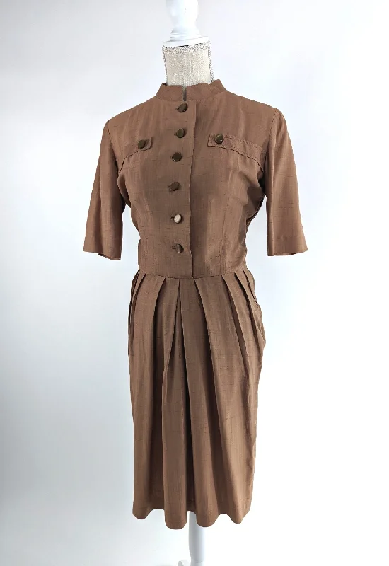 Tan Dress with Lucite Tiger Eye Buttons