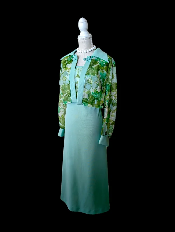 1970s "Secret Garden" Chiffon Bolero Set in Mint Green with Butterfly Collar