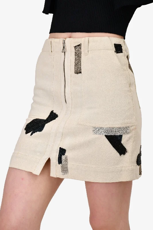 3.1 Phillip Lim Cream And Black Thread Detail Denim Mini Skirt Size 0