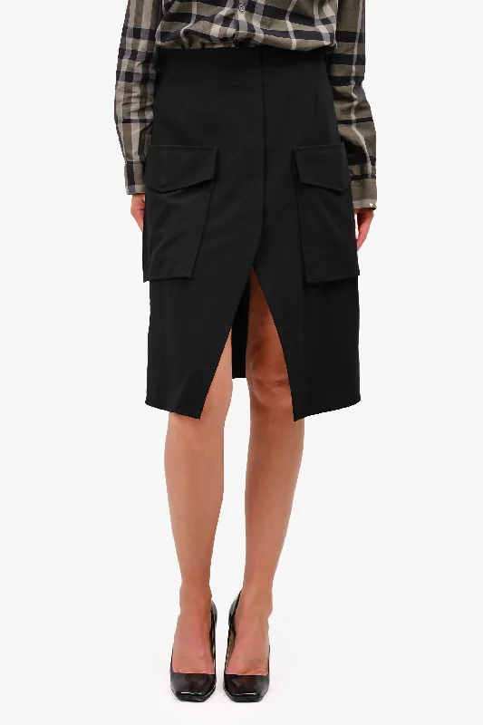 Acne Studios Black Wool Blend 'Pine Patch' Midi Skirt Size 36