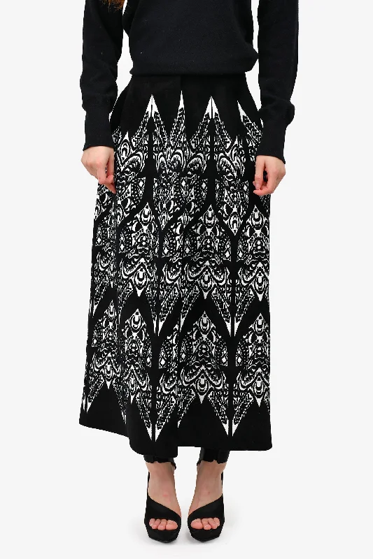 Alaia Black/White Damask Pattern Maxi Skirt Size 38