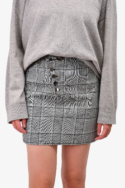 Alexander Wang Grey Check Giant Silver Buttoned Skirt Size M