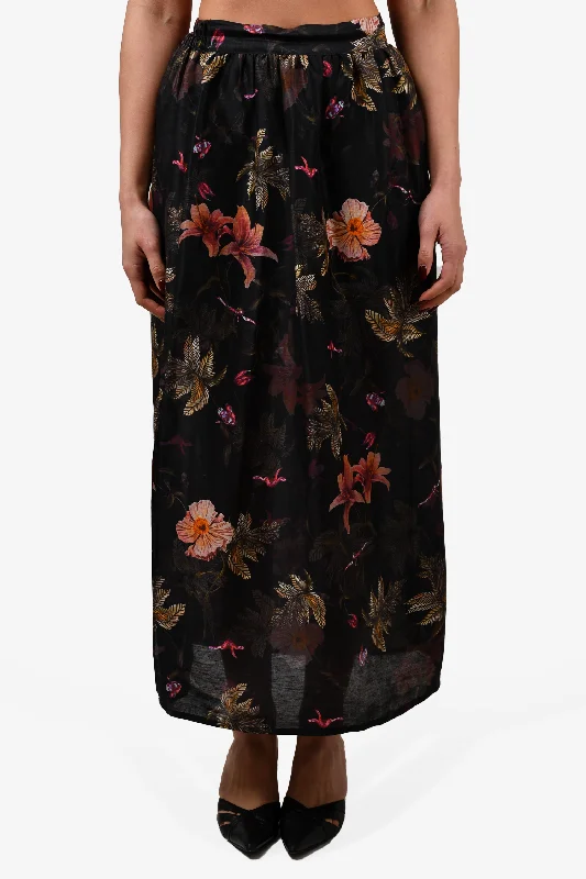 All Saints Black Floral Printed Midi Skirt Size 4