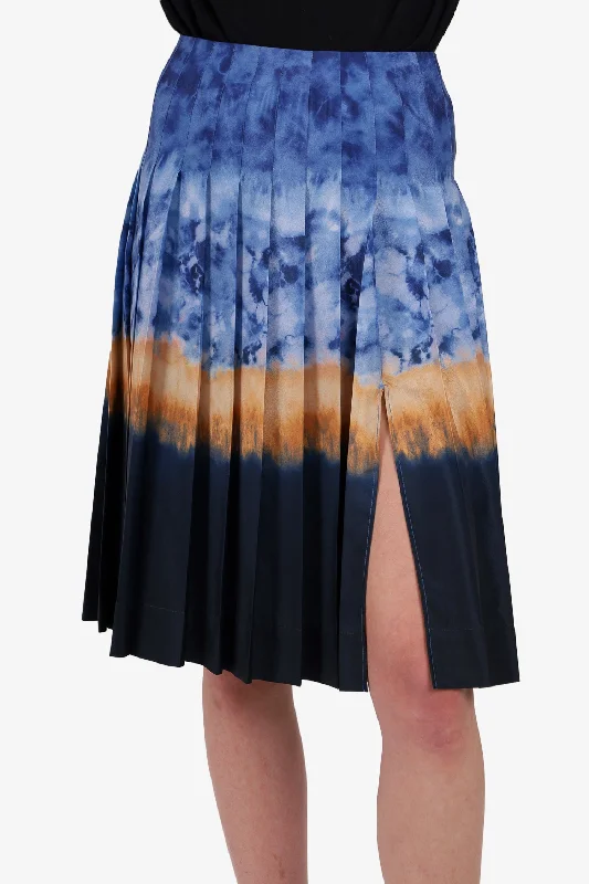 Altuzarra Tie-Dyed Blue/Orange/Black Pleated Skirt Size 34