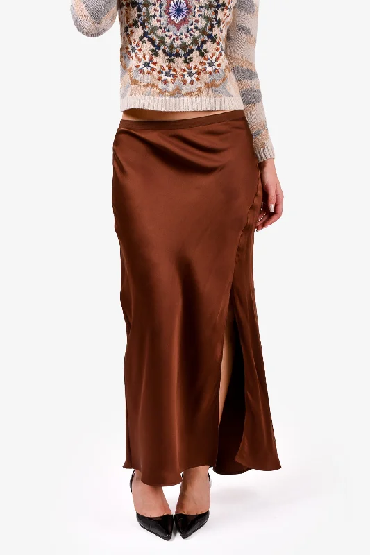 Anine Bing Brown Silk Slit Skirt Size M