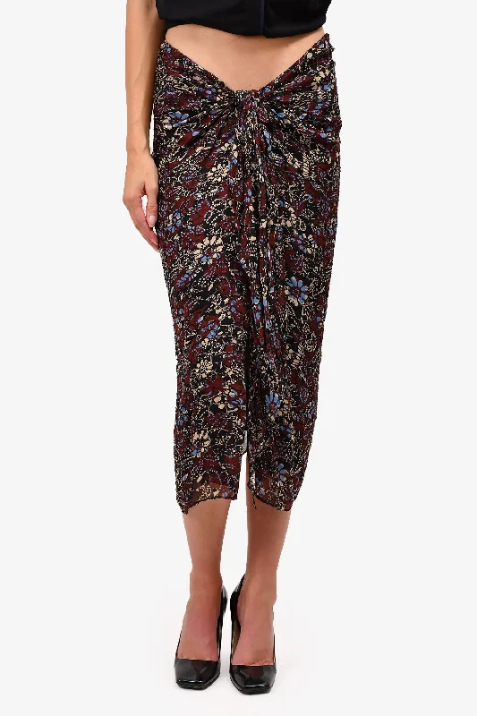 Ba&sh Burgundy Patterned Midi Skirt Size L