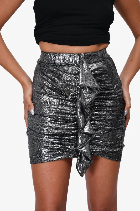 Ba&sh Silver Metallic Ruffle Mini Skirt Size 0