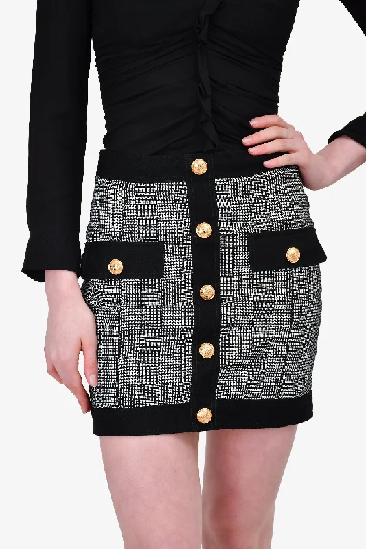 Balmain Black/White Mini Skirt with Gold Button 38