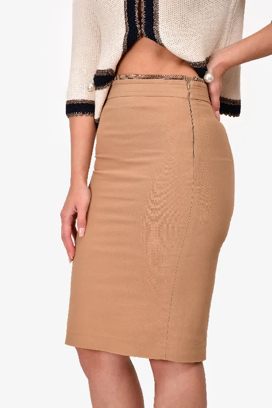 Brunello Cucinelli Tan Beaded Waist Midi Skirt Size 2