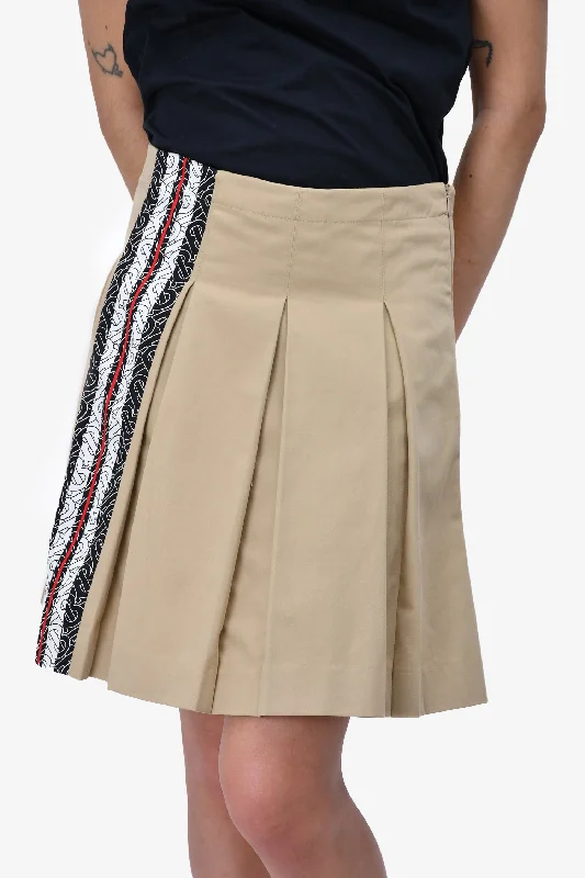 Burberry Beige Logo Side Detailed Pleated Skirt Size 14Y