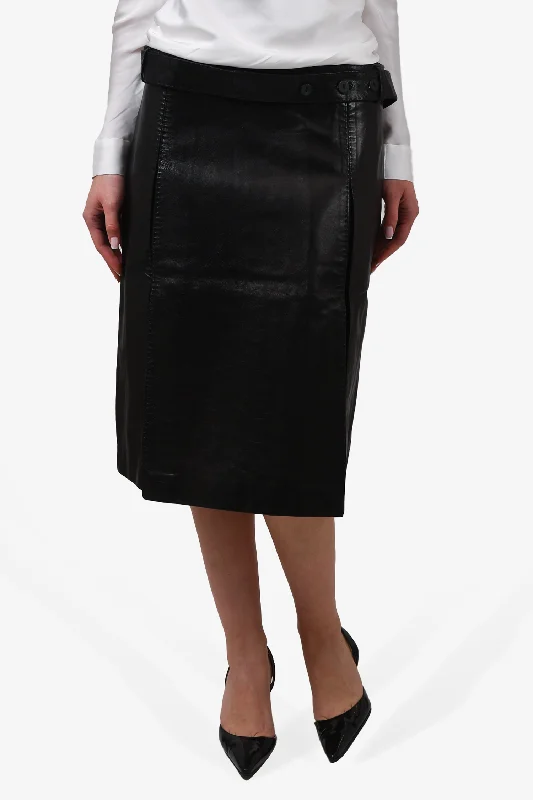 Burberry Black Leather Belted Skirt Size 12