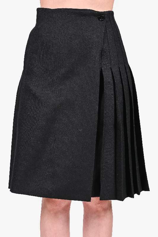 Burberry London Black Wool Pleated Midi Kilt Skirt Size 4 US