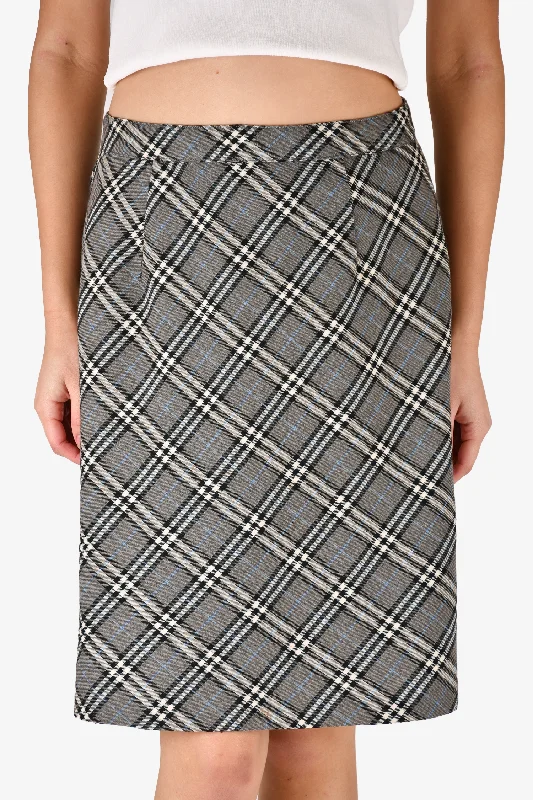 Burberry London Grey/Blue Wool Tartan Skirt Size 10