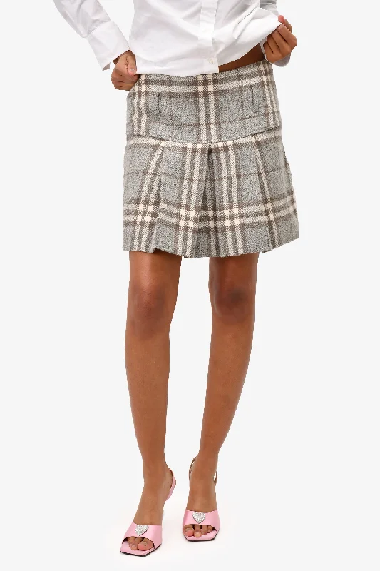 Burberry London Grey Wool Tartan Skirt Size 4