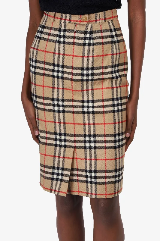 Burberry's Beige Wool Nova Check Midi Skirt