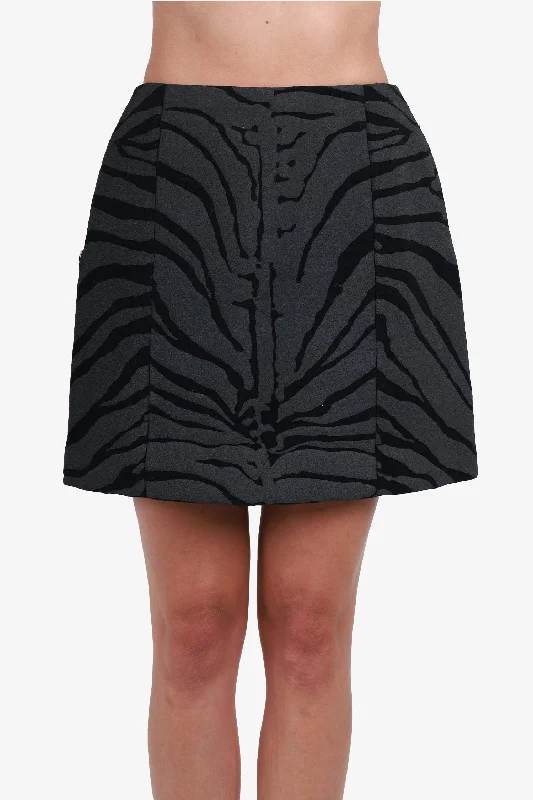 Carven Grey/Black Wool Zebra Print Skirt Size 40