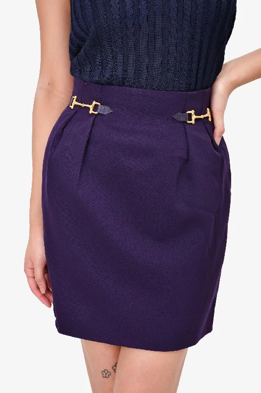 Celine Purple Wool Buckle Detailed Mini Skirt Size 36