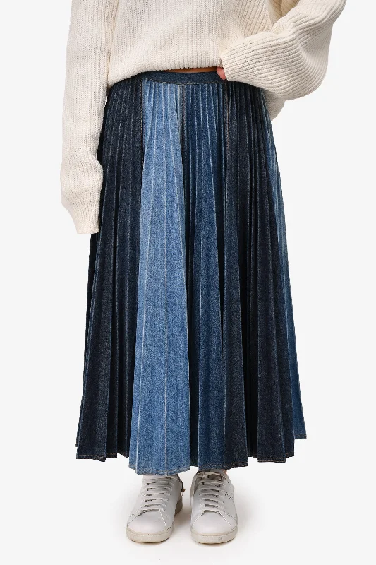 Christian Dior 2021 Two Toned Pleated Denim Midi Skirt Size 40