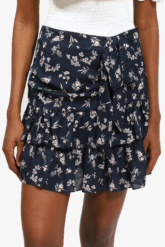 Cinq a Sept Navy Floral Print Ruffled Mini Skirt Size 2