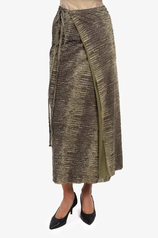 Class Roberto Cavalli Green Snakeskin Print Midi Skirt Size 40