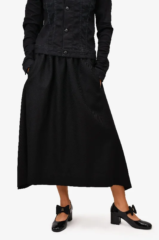 Comme Des Garcons Black Wool Ribbed Midi Skirt Size M