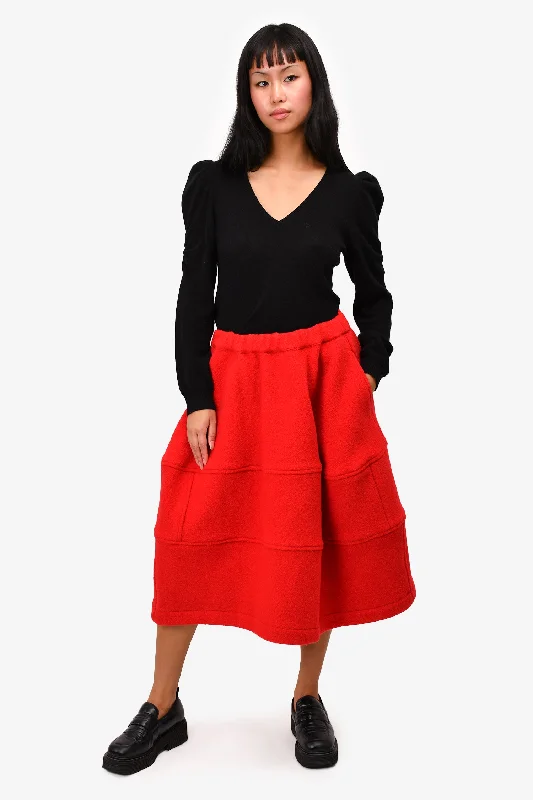 Comme Des Garcons Red Wool Midi Skirt Size S