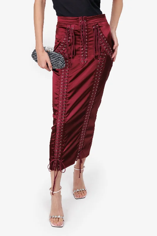 Dolce & Gabbana Burgundy Silk Corset Midi Skirt Size 42