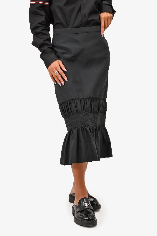 Dries Van Noten Black midi Ruched Peplum Skirt Size 36